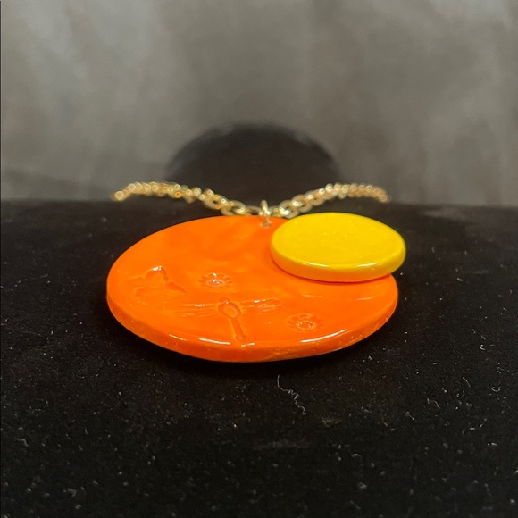 Clay Pendant Necklace Sunset/Summer theme on a gold link chain-Handmade by Me - Picture 9 of 11